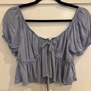 Garage Baby Blue Ruffle Crop Top